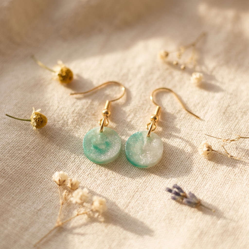 Boucles d'oreilles en résine — création artisanale en fleurs séchées faite main